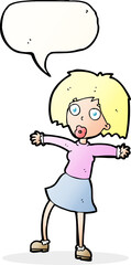 cartoon surprised woman with speech bubble