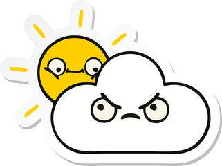 sticker of a cute cartoon sunshine and cloud