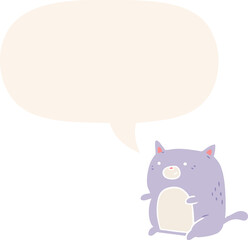 cartoon cat and speech bubble in retro style