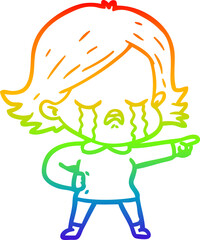 rainbow gradient line drawing cartoon girl crying