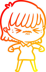 warm gradient line drawing annoyed cartoon girl