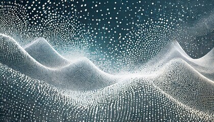 A pattern featuring digital particles and abstract shapes arranged in a dynamic