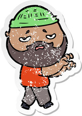 distressed sticker of a cartoon worried man with beard