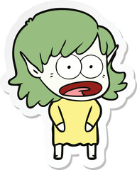 sticker of a cartoon shocked elf girl