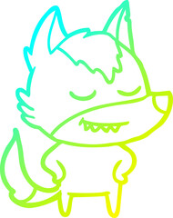 cold gradient line drawing friendly cartoon wolf