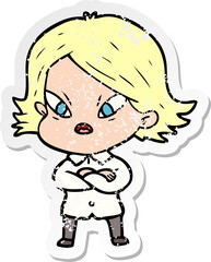 distressed sticker of a cartoon stressed woman