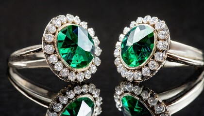 cushion cut emerald and diamond earrings on black background created with technology