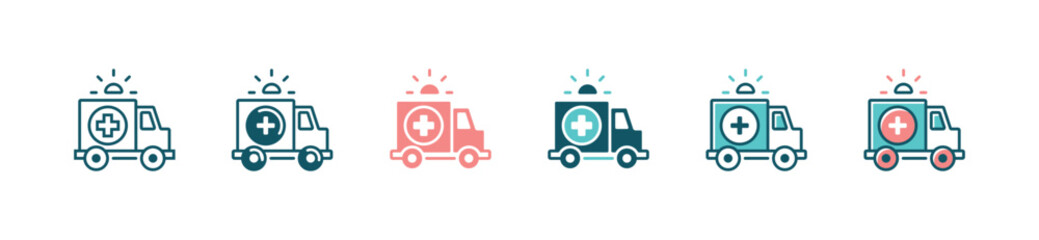 hospital emergency ambulance car icon set medical rescue vehicle transportation vector with siren alert signs illustration