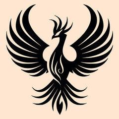 Obraz premium Black and White Phoenix Outline Silhouette Ornament Vector Art for Logo and Icon, Sketch, Tattoo, Clip Art