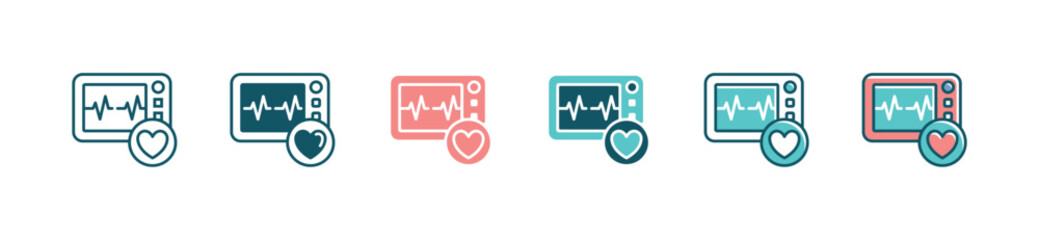 cardiogram heartbeat monitoring machine icon set heart pulse life care diagnosis cardiology signs vector illustration - obrazy, fototapety, plakaty