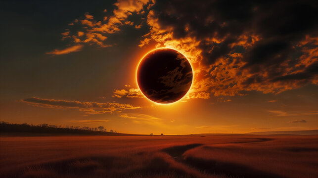 Amazing scientific background - total solar eclipse - Powered by Adobe