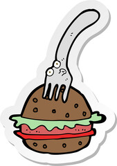 sticker of a cartoon fork and burger