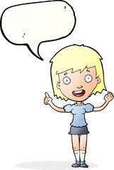 cartoon woman pointing with speech bubble
