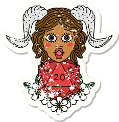 tiefling with natural twenty dice roll illustration