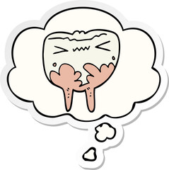 cartoon bad tooth and thought bubble as a printed sticker
