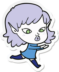 sticker of a pretty cartoon elf girl
