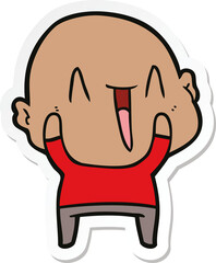 sticker of a happy cartoon bald man