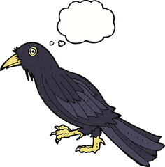 cartoon crow with thought bubble