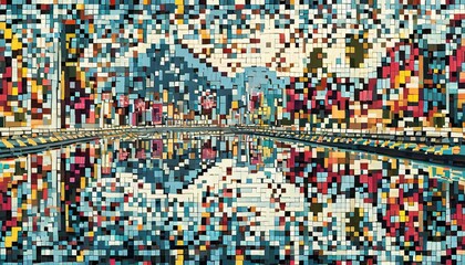 A pixel art pattern inspired by retro video games and digital art, featuring blocky pixels a.jpg, Firefly A pixel art pattern inspired by retro video games and digital art, featuring blocky pixels