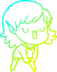 cold gradient line drawing cartoon elf girl