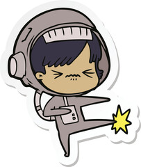 sticker of a angry cartoon space girl stubbing toe