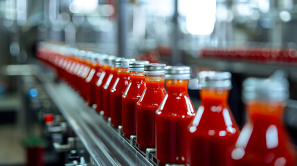 Bottled ketchup production line in a standard factory