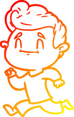 warm gradient line drawing happy cartoon man exercising
