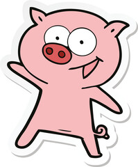 sticker of a cheerful dancing pig cartoon