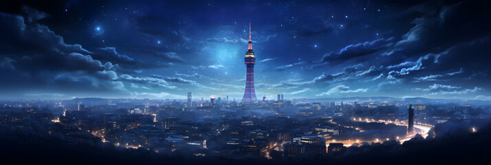 Captivating view of Illuminated BT Tower against the Starry Night Sky in London City