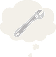 cartoon spanner and thought bubble in retro style