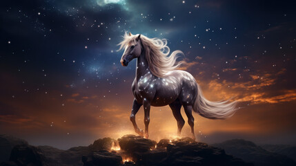 Obraz na płótnie Canvas Horse under the evening stars