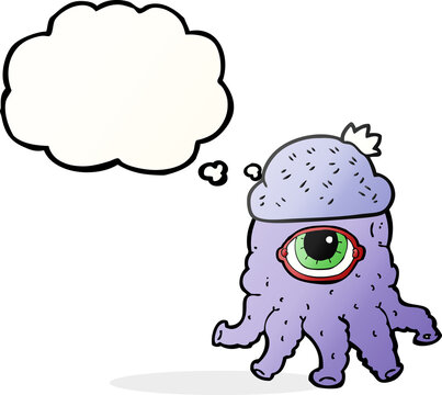 thought bubble cartoon alien wearing hat