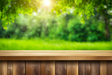 wooden table in garden
