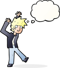 cartoon excited boy with thought bubble