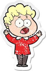 distressed sticker of a cartoon man gasping in surprise