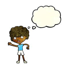 cartoon sporty person with thought bubble