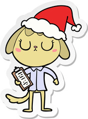 cute sticker cartoon of a dog wearing office shirt wearing santa hat