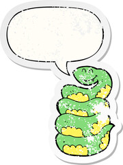 cartoon snake and speech bubble distressed sticker
