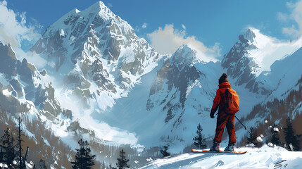 Snowboard in mountains. generative ai