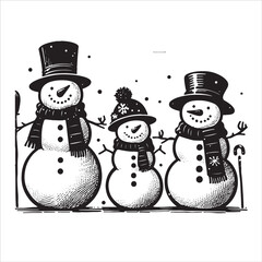 silhouettes of snowman isolated on white background