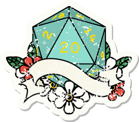 natural twenty D20 dice roll grunge sticker