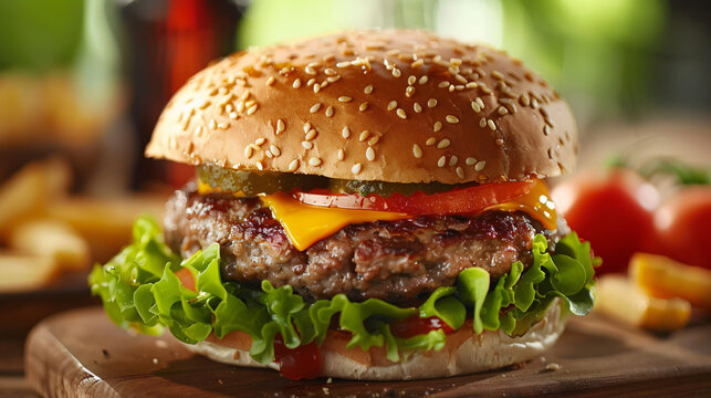 High resolution image of a juicy hamburger 