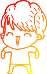 warm gradient line drawing cartoon laughing woman
