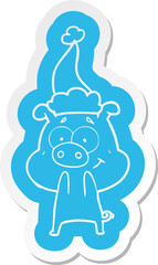 happy cartoon  sticker of a pig wearing santa hat