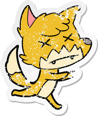 distressed sticker of a cartoon dead fox