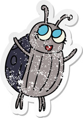Naklejka premium distressed sticker of a quirky hand drawn cartoon happy bug