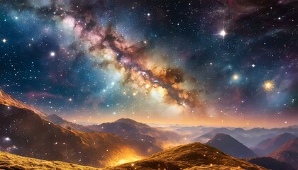 An enchanting background depicting the vast expanse of space with swirling galaxies and twin - obrazy, fototapety, plakaty