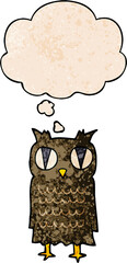 cartoon owl and thought bubble in grunge texture pattern style