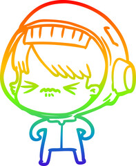 rainbow gradient line drawing angry cartoon space girl