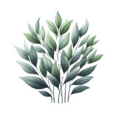 a cluster of green and blue leaves in various shapes and sizes, painted in a watercolor style on a light gray background. The soft colors and textures create a calming and peaceful scene.